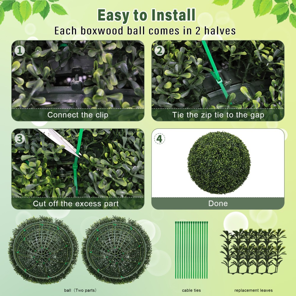 18.5 Inch Topiary Balls Artificial Faux Boxwood Plants Green Decorative Spheres