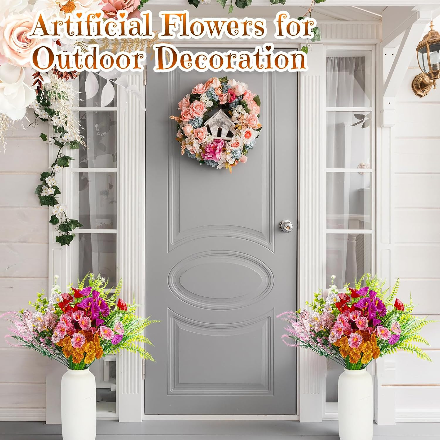 40 Bundles Artificial Flowers for Outdoor No Fade Faux Artificial Plants Shrubs