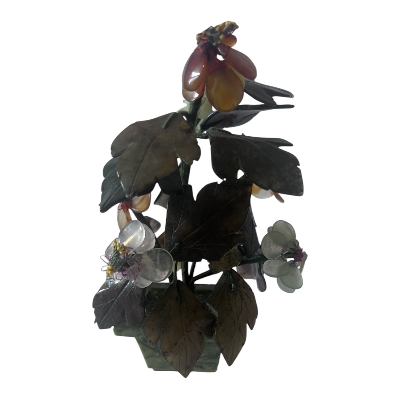 Glass Flower Arrangement Bonsai Style Tree Green Glass Planter 8 In
