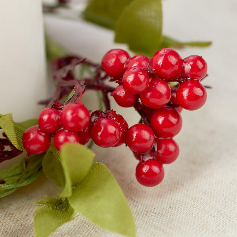 Bulk Lot of 12 Red Berry Cluster and Green Leaf 5-1/2″ Candle Rings