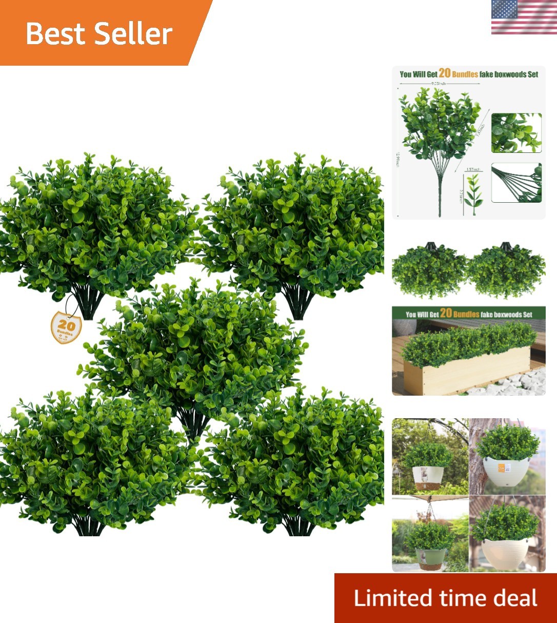 Versatile 20 Packs of Fake Green Boxwood Shrubs for Stylish Home & Wedding Decor