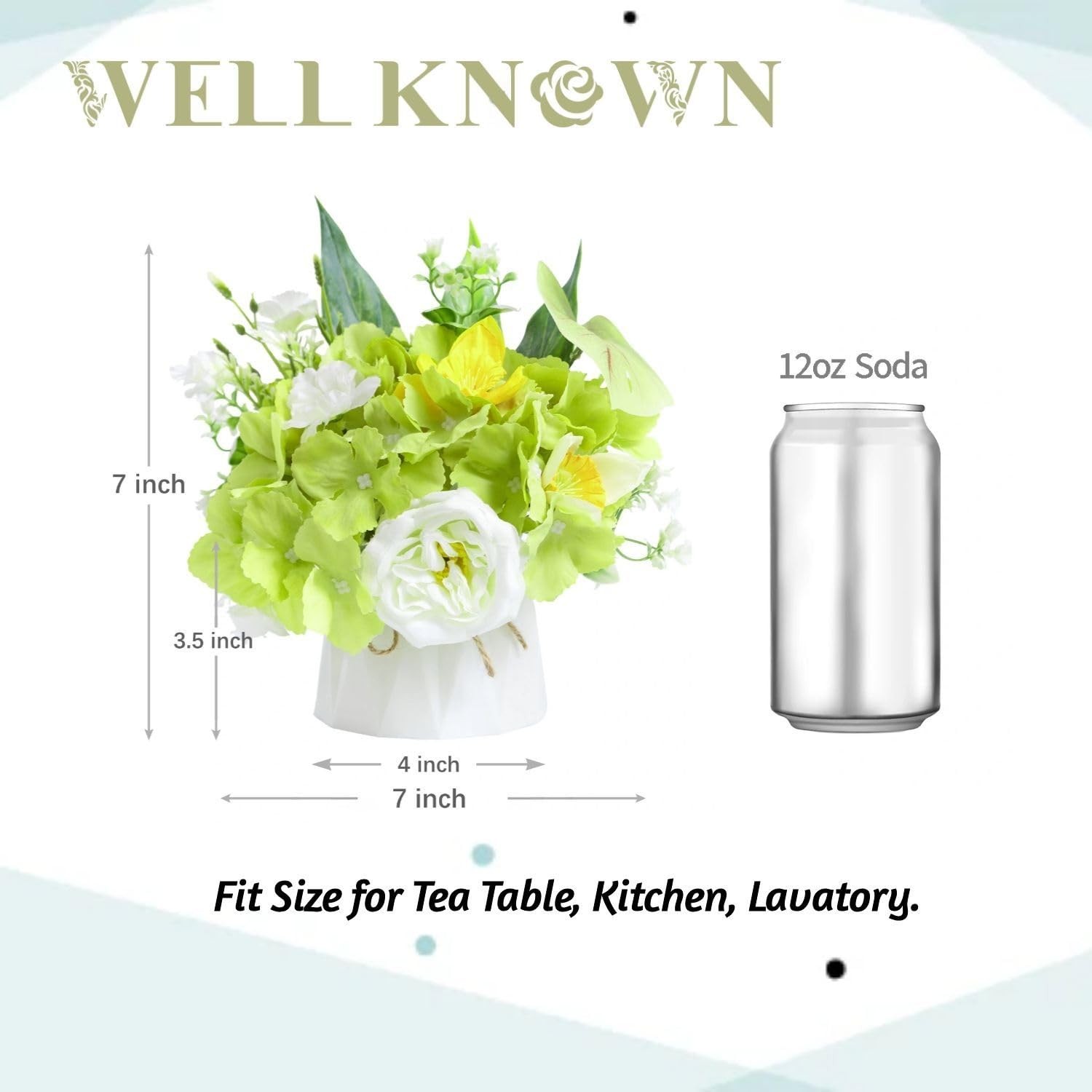 Small Fake Flowers in Plastic Vase 7″ Centerpieces Coffee Table Decor, Green …