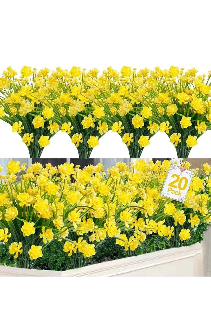 TURNMEON 20 Bundles Artificial Flowers for Outdoor Summer Decoration, Yellow