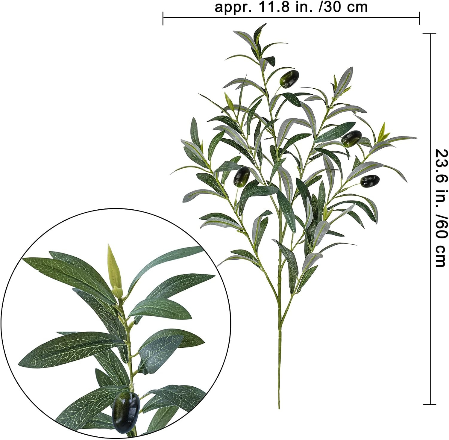 3 Pcs 23.6″ Tall Artificial Olive Branches with 261 Leaves Lifelike Faux Olive P