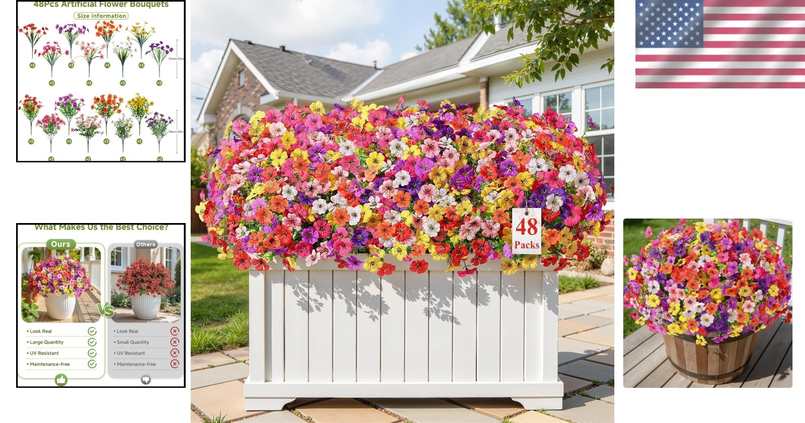 Realistic Artificial Flowers for Outdoors – 48 Pcs