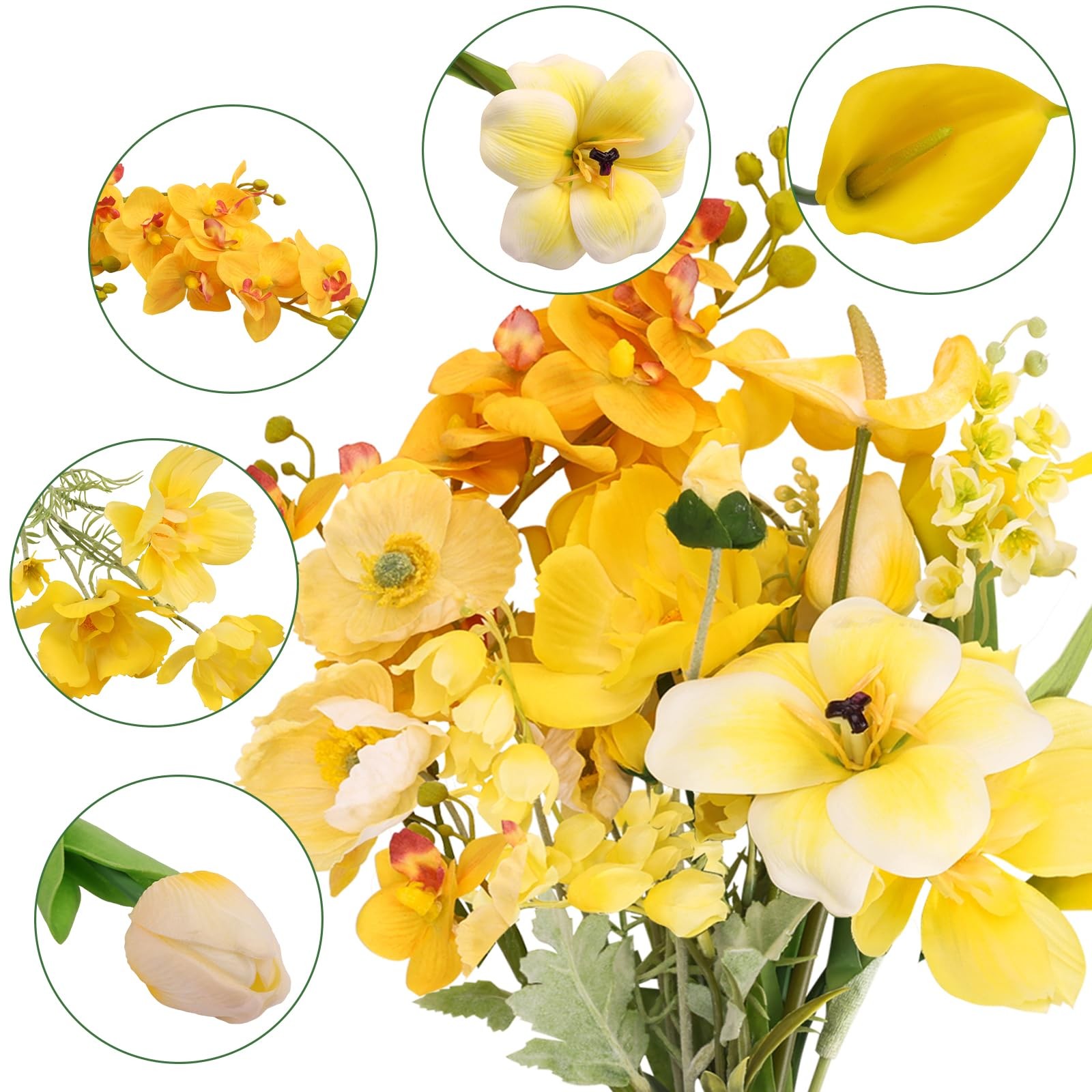 Yellow Artificial Fake Flowers For Vase Silk Faux Wedding Bouquet Centerpiece