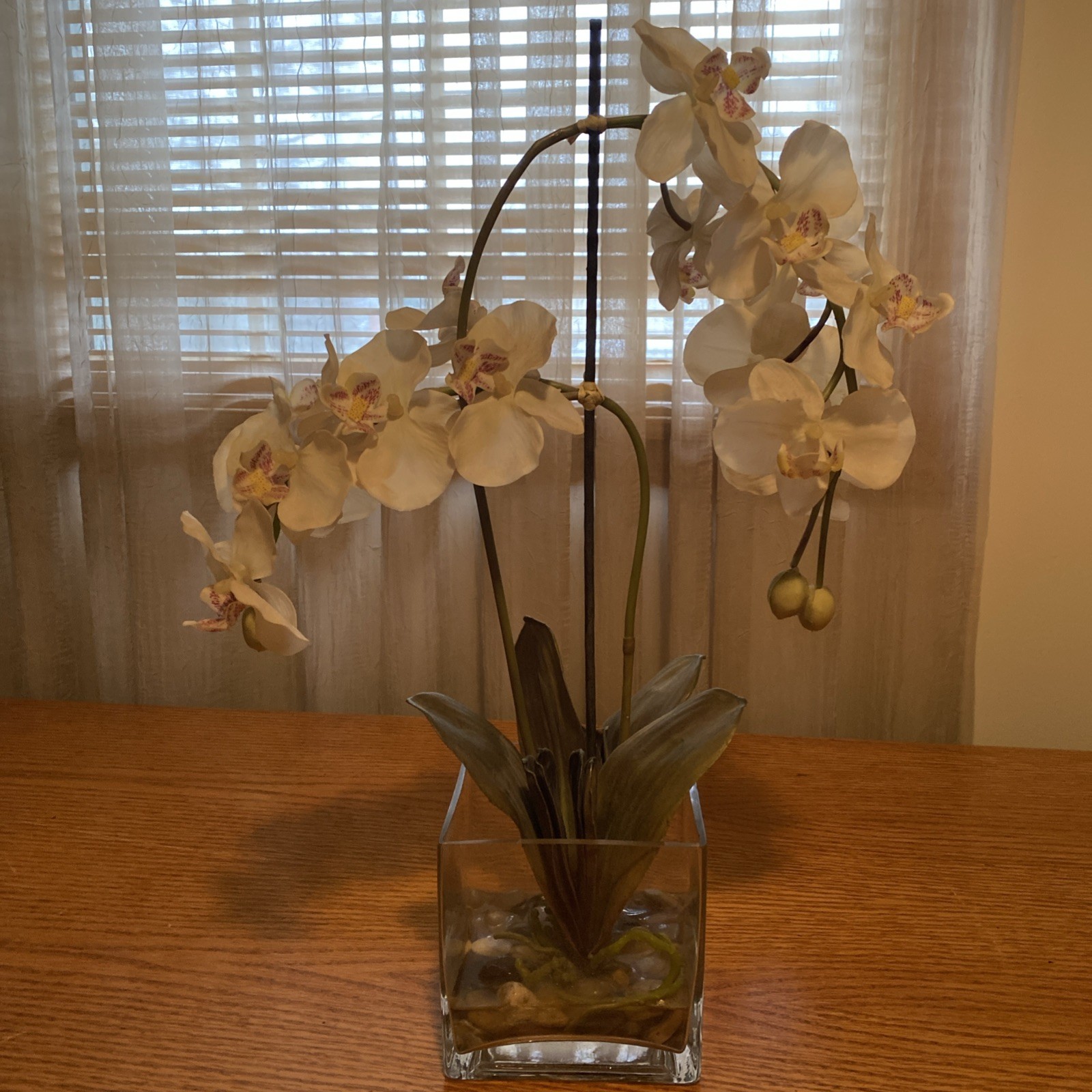 Artificial Orchids for Home Decor Indoor Clear Glass Vase With Added Rocks