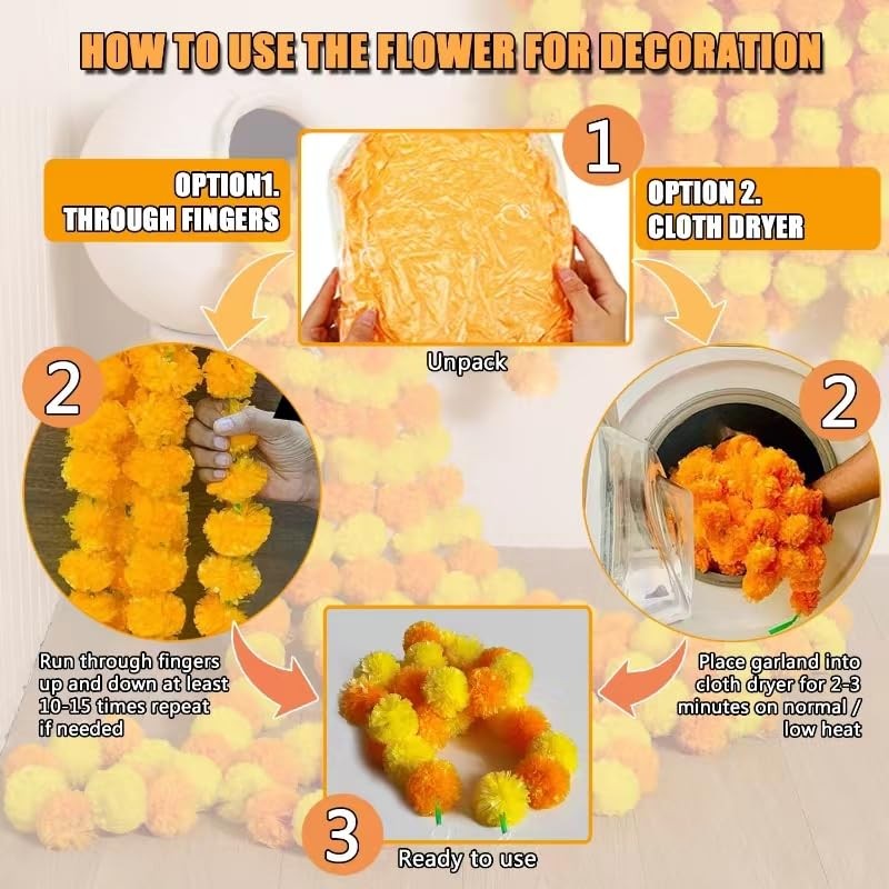 Marigold Garland for Decoration, 5 Pcs Long Strands Artificial Marigold Flowe…