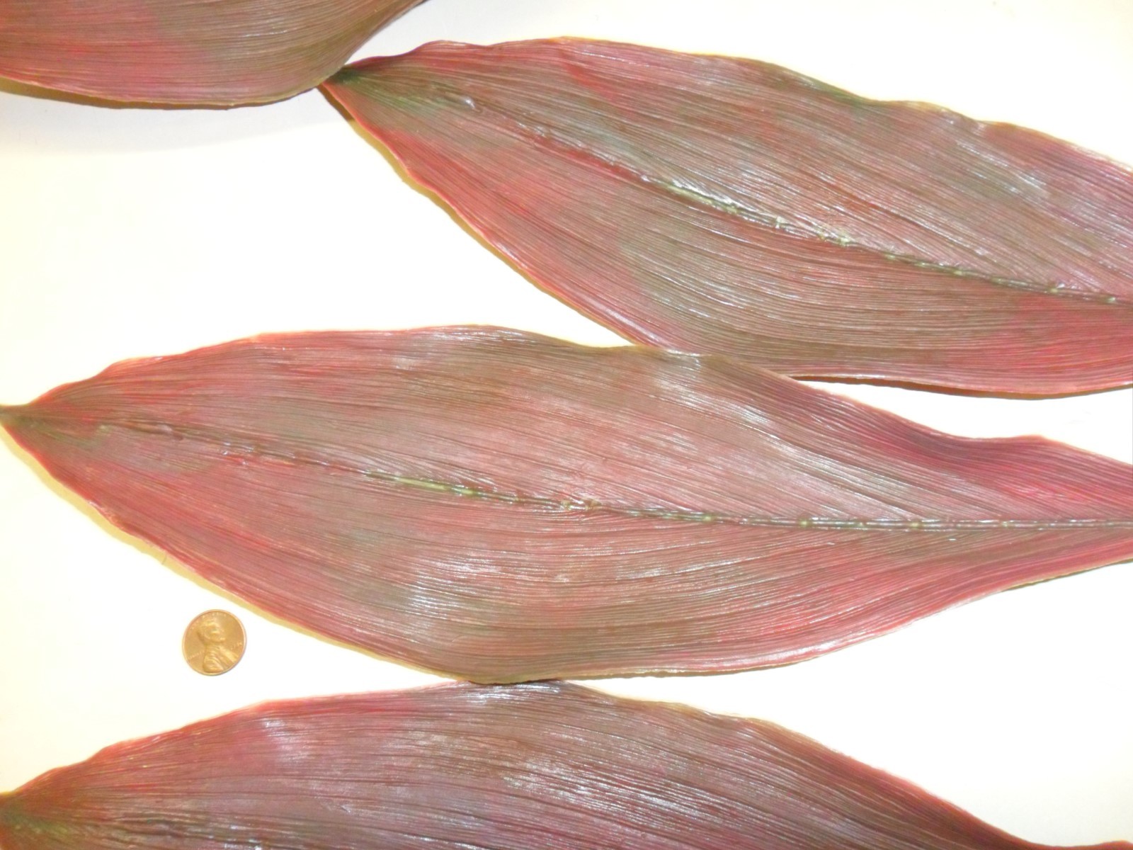 Vintage Plastic Large Burgundy Tropical Leaves 6 pieces