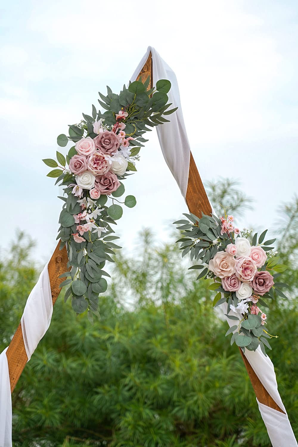 2 PCS Small Wedding Arch Artificial Dusty Rose Blush Flowers Welcome Sign Decor