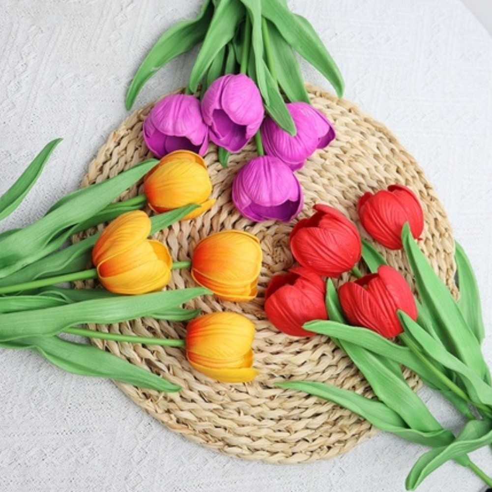 Artificial Tulip Silk Flowers Set with Flexible Stems for Home Wedding Decor