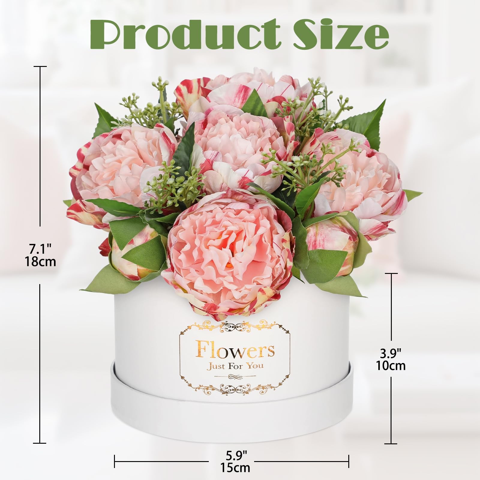 Pink Peonies Artificial Flowers in Vase Round Gift Boxes Fake Arrangements