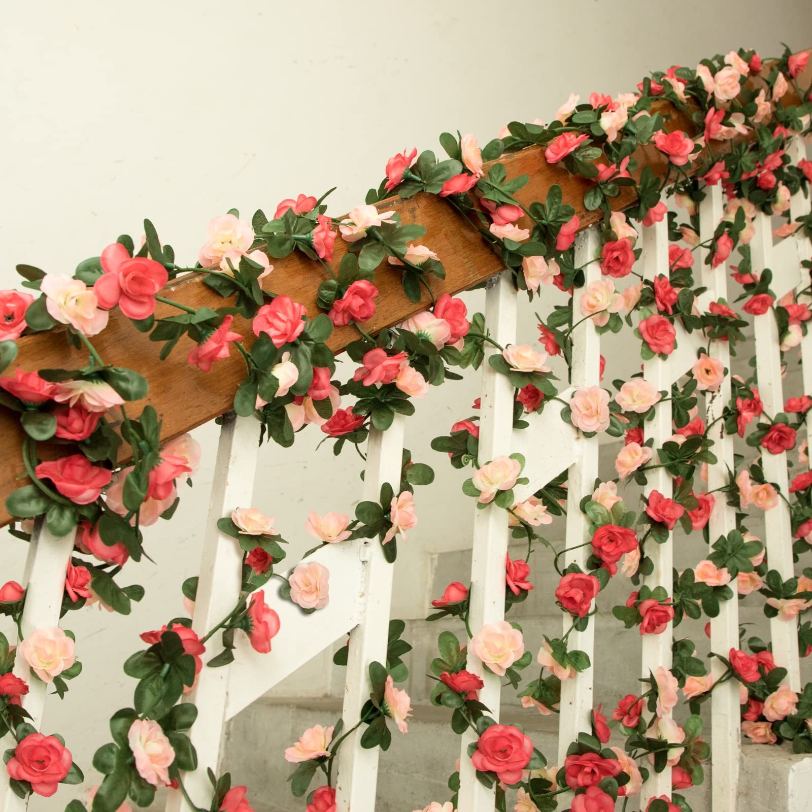 Flower Garland – 5 Strand 41Ft Rose Vines for Bedroom Decor, Pink Rose Floral…