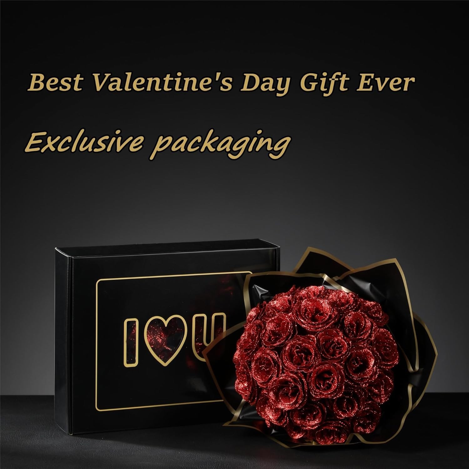 12 PCS Glitter Roses Bouquet DIY Fake Everlasting Shiny Blue Rose Decor