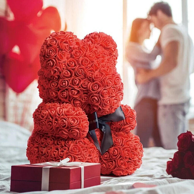 9.5in Teddy Bear Rose with Led Light ＆ box Rose Flower Bear Valentine’s Day Gift