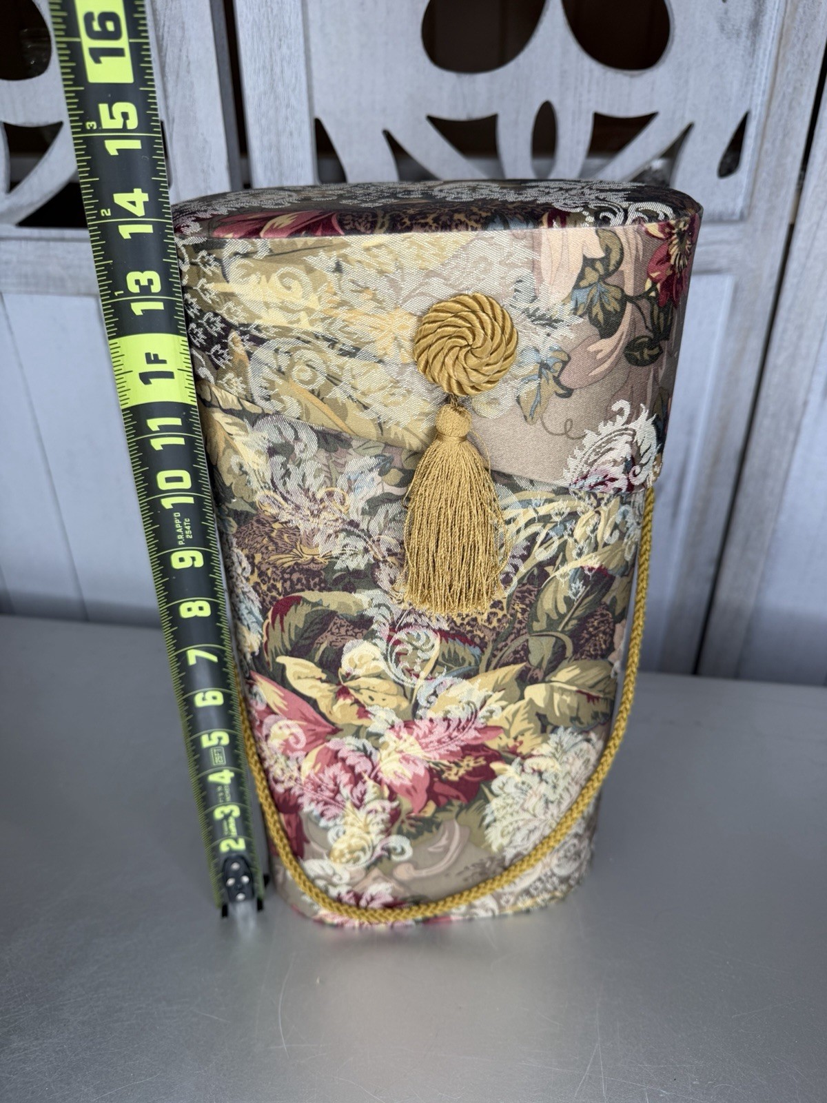 Vintage 90s Woven Floral Tapestry Decor Container With Tassel & Lid Cottagecore
