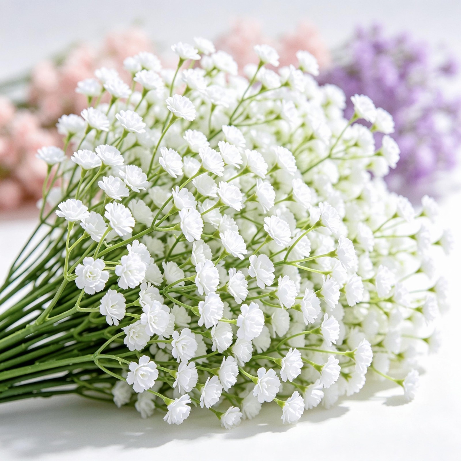 100Pcs Baby’s Breath Artificial Flowers, White Real Touch Gypsophila Fake Flo…