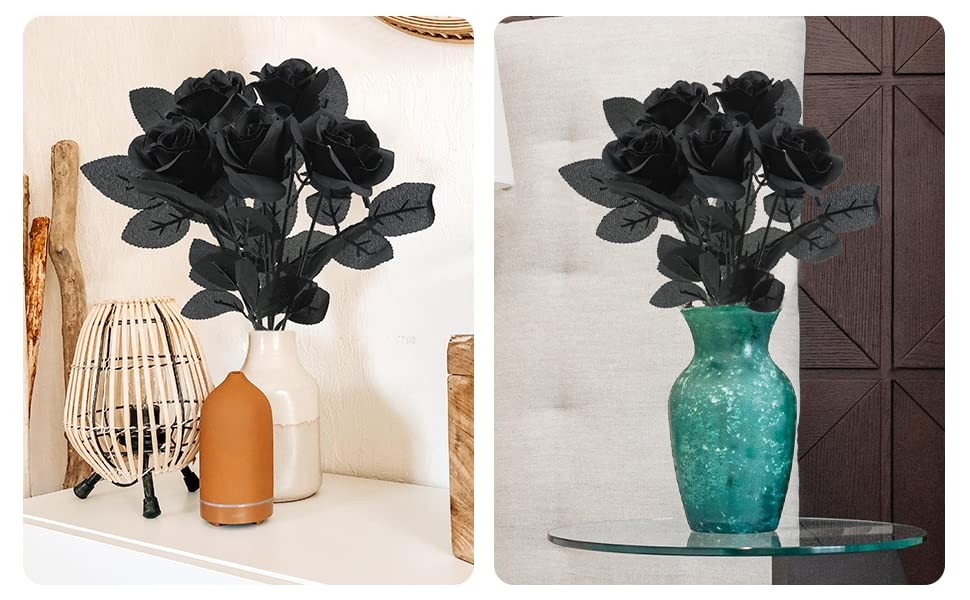 5Pcs Roses Artificial Flowers, Black Roses Artificial Flowers Fake Flower Sil…