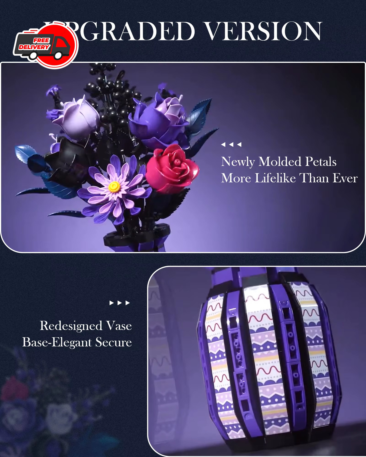1218PCS Gothic Bouquet Flowers with Vase Building Blocks DIY Home Decoration