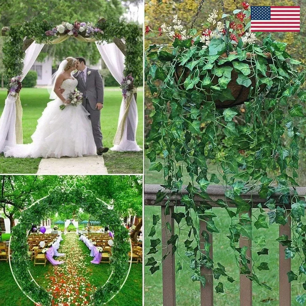 EZFLOWERY 12 Strands 84 Feet Artificial Ivy Vines Leaves, Silk Garland Fake FAST