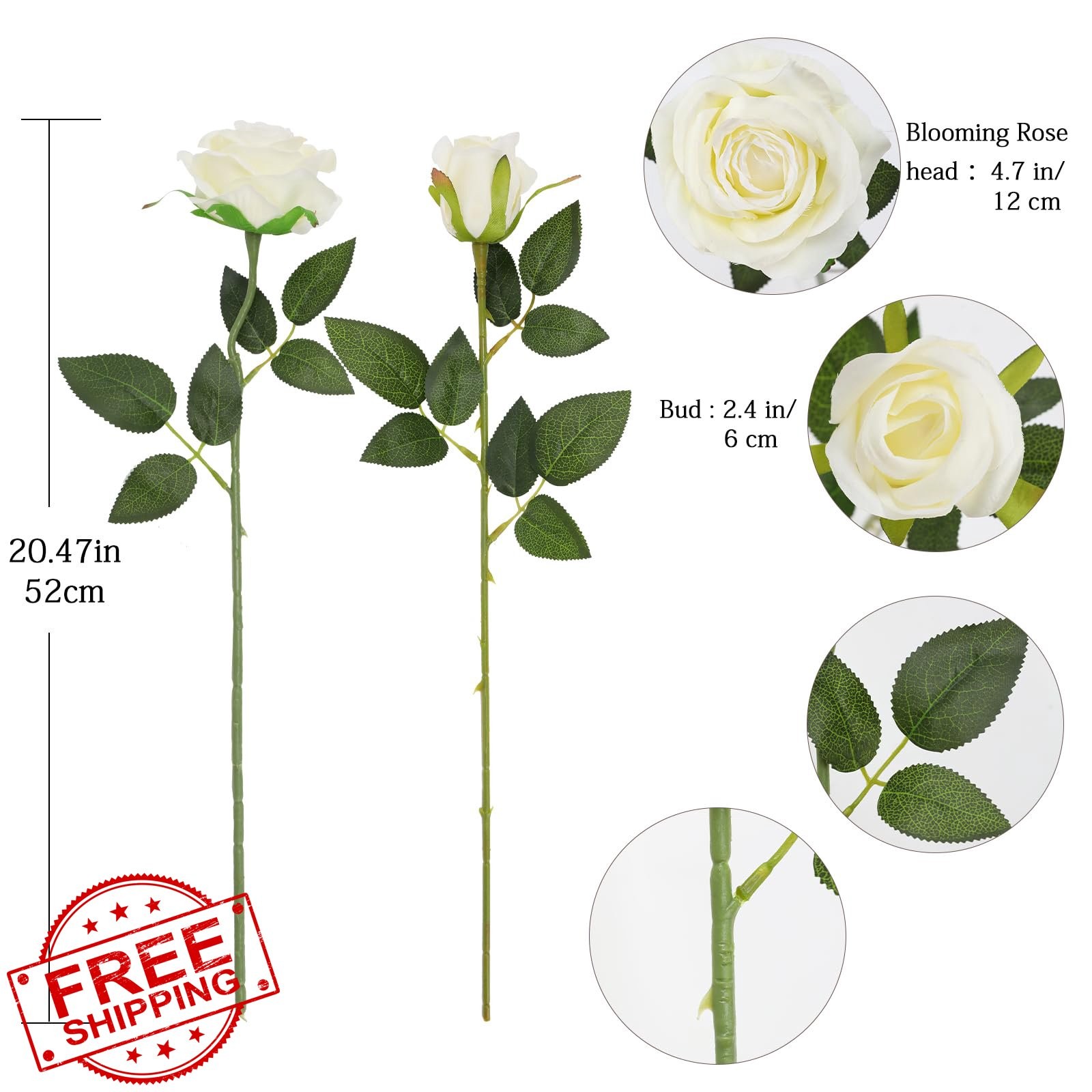 Tifuly 12 Pcs White Roses Silk Flowers Realistic Long Stem DIY Wedding Decor
