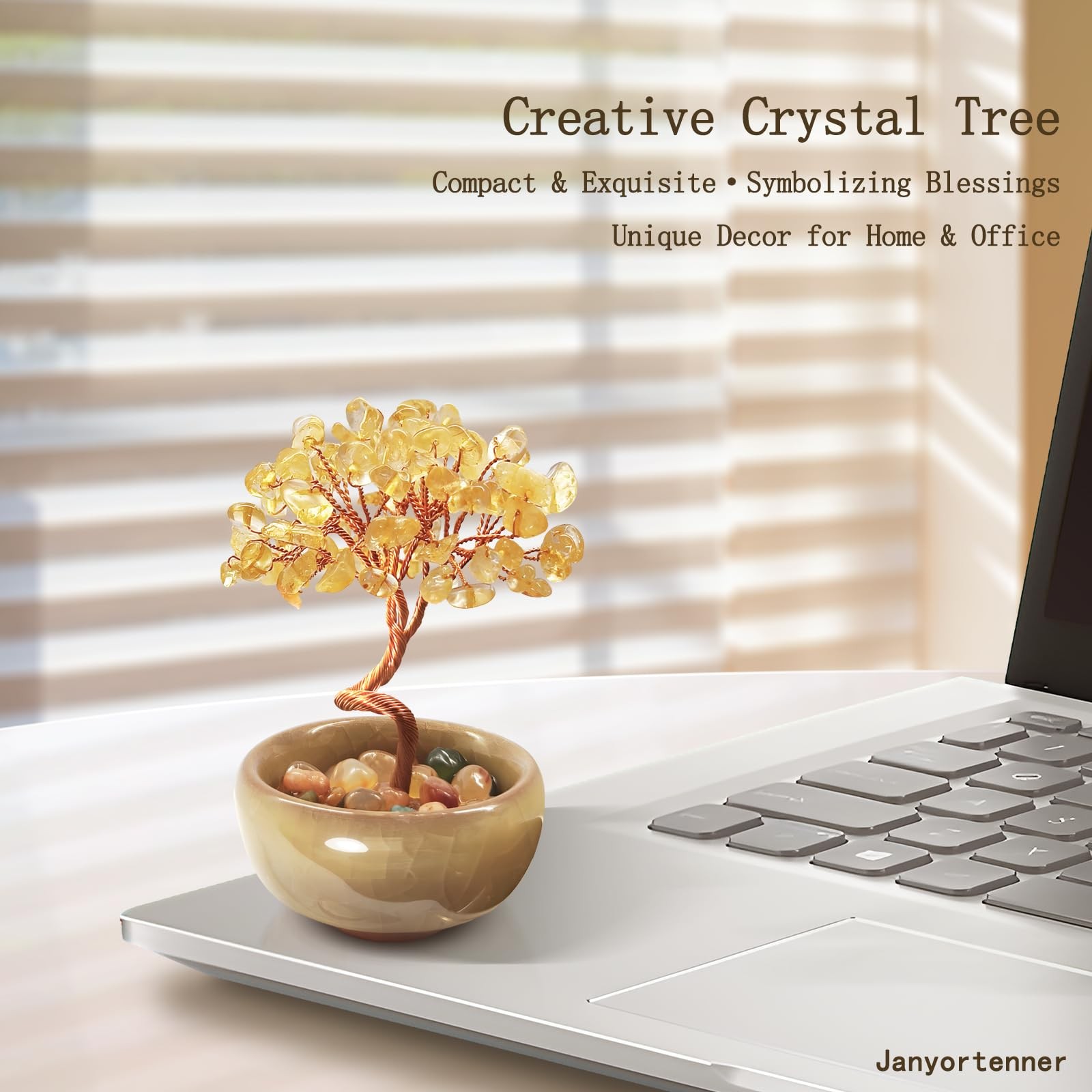 Mini Citrine Crystal Money Tree,Wealth Home Office Desk Decor,Handmade Copper…