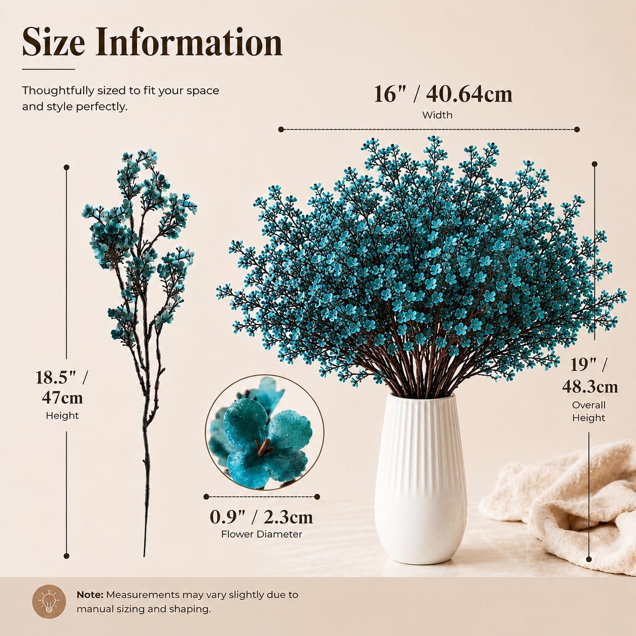 15 Bundle Teal Artificial Babys Breath Flower Silk Gypsophila 18.5 Inch