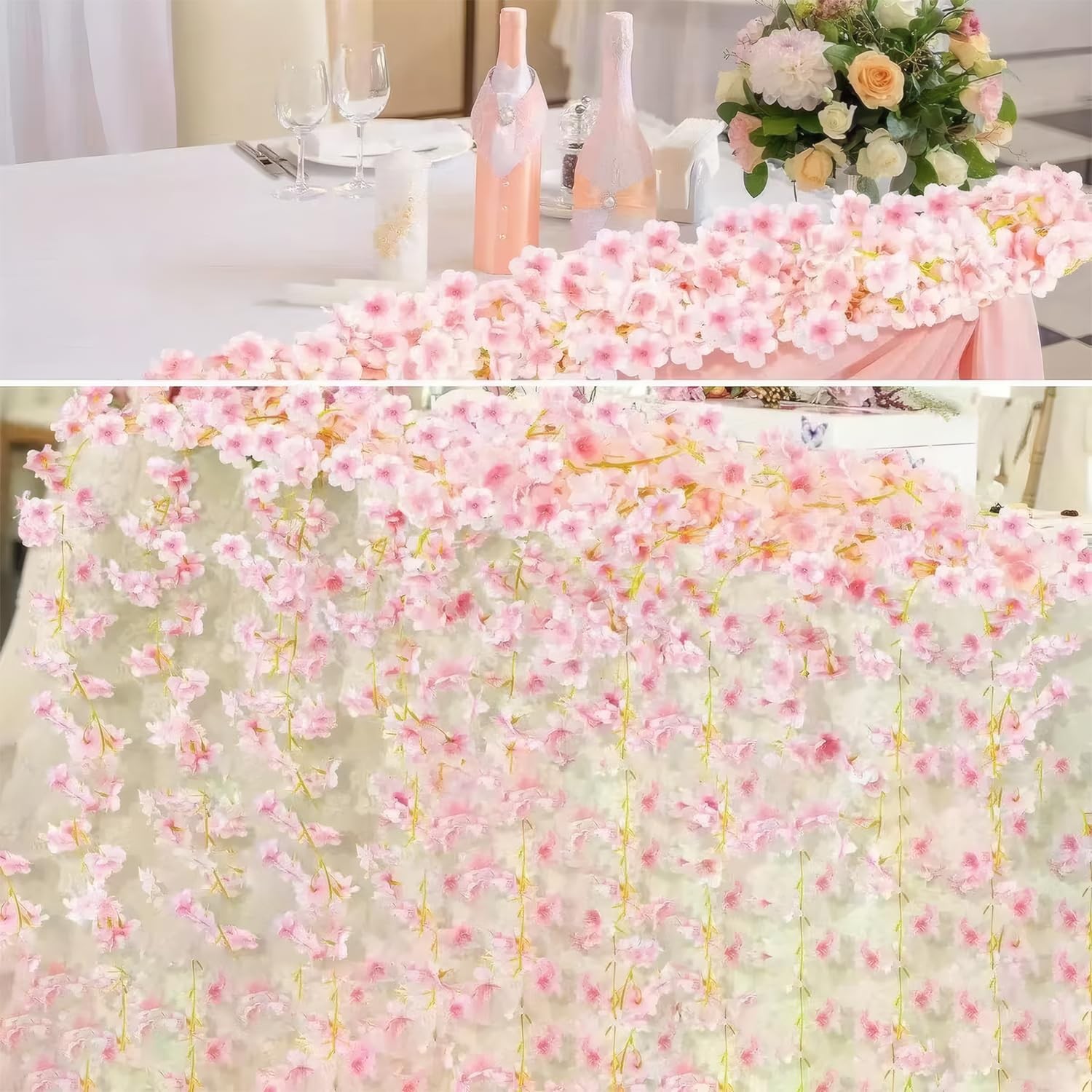 3pcs 5.91 ft Artificial Cherry Blossoms Garland Pink Fake Vines Hanging Silk …