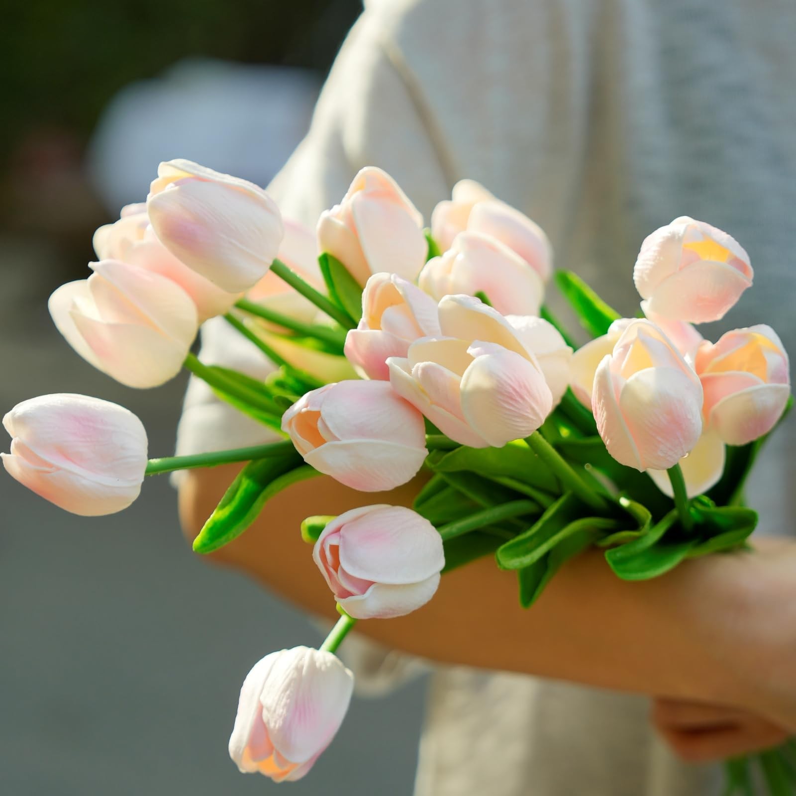20 Pcs 13” Real Touch Pink Tulips Artificial Flowers, Latex Pu Fake Faux Life…