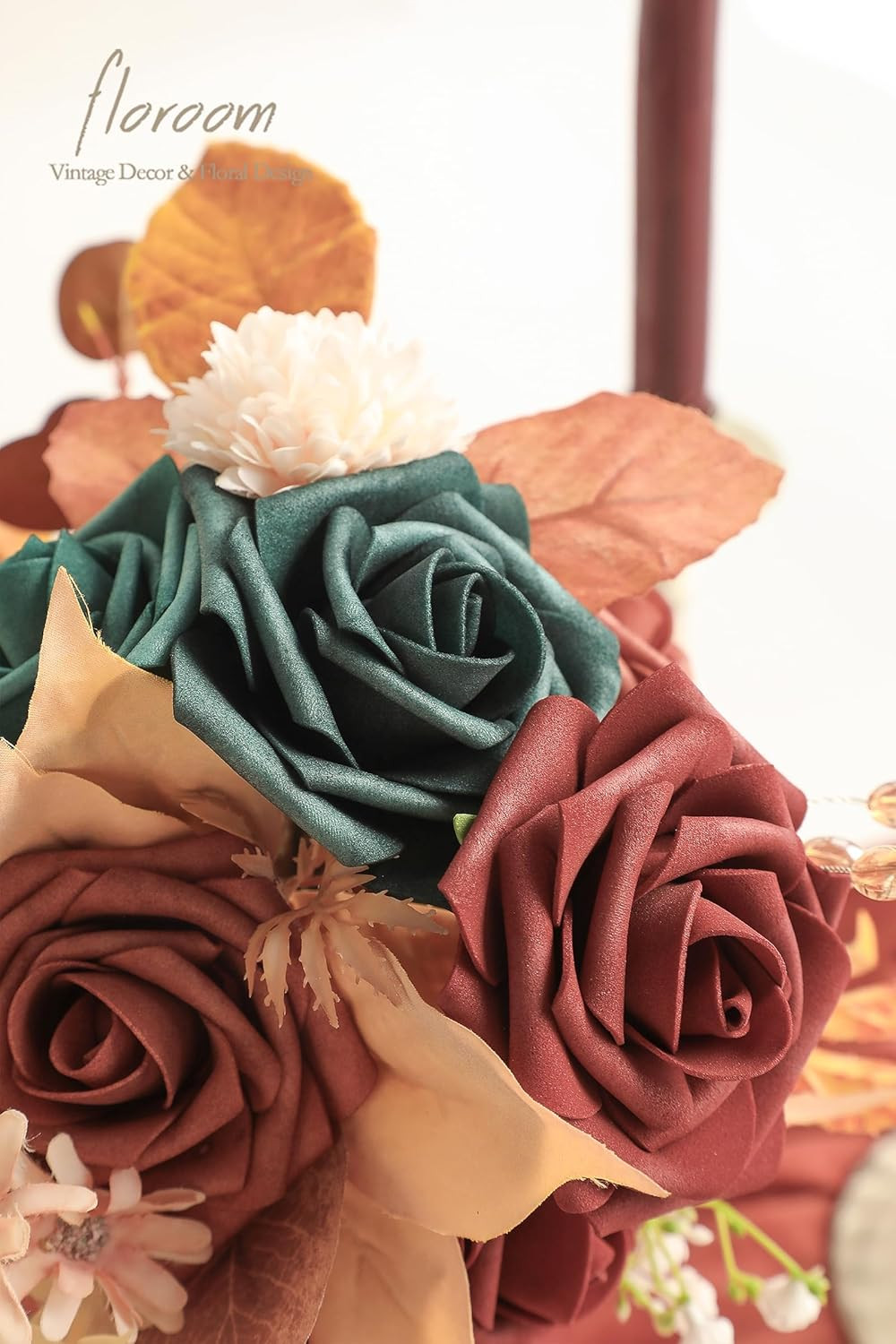 25Pc Artificial Foam Roses Teal Green Terracotta Ombre Wedding Flowers 3″