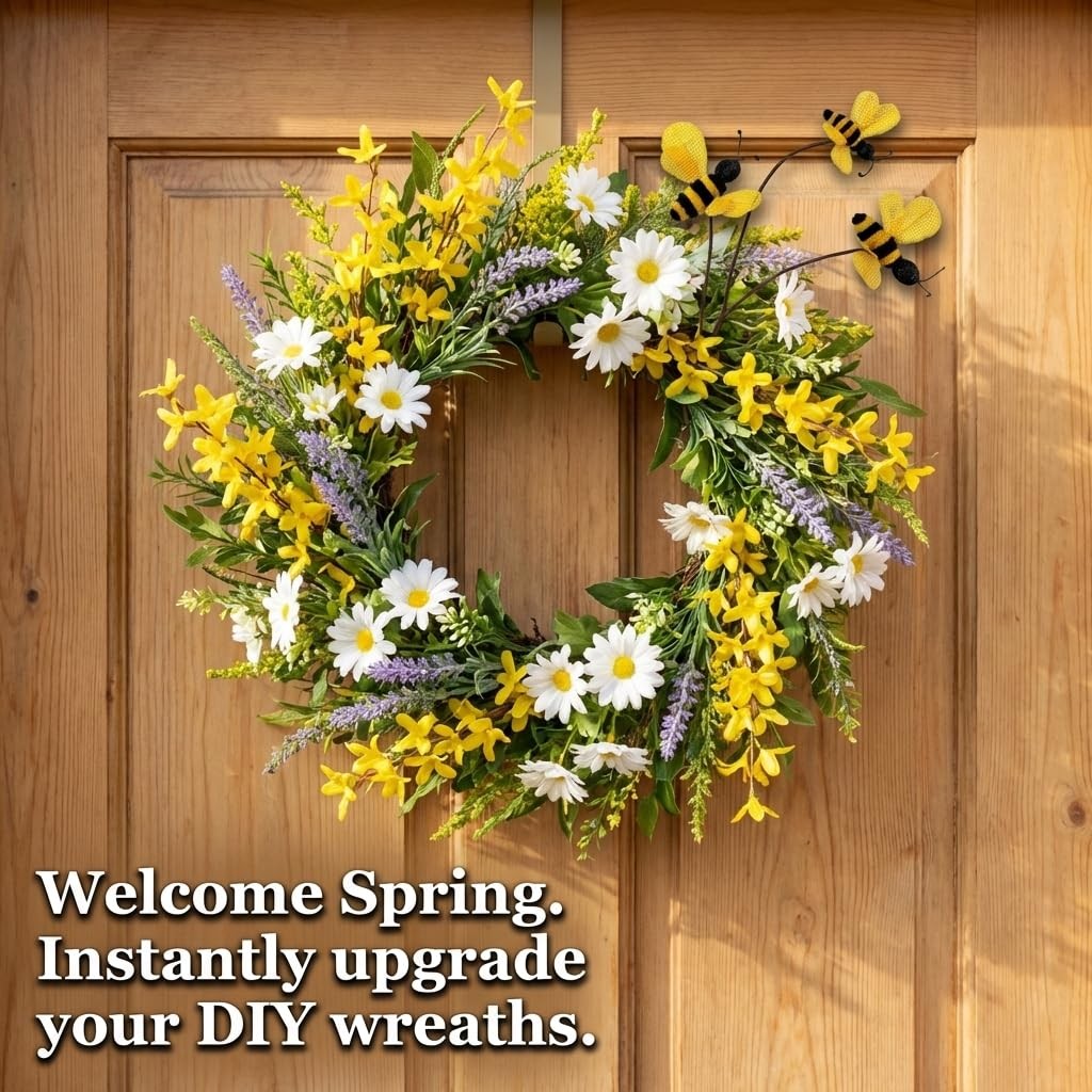 Bumblebee Spray Pick Rustic Decor – Burlap Bee Floral Stem for Wreaths Arrang…