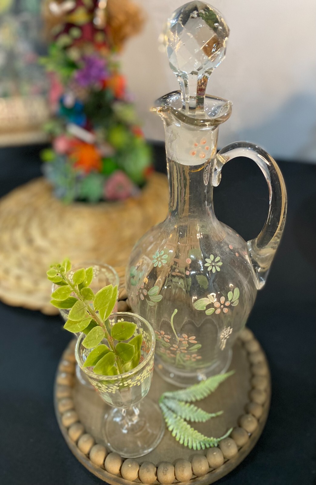 Succulent Home Decor grouping gardening Vintage Barware Carafe wine glasses 8pc