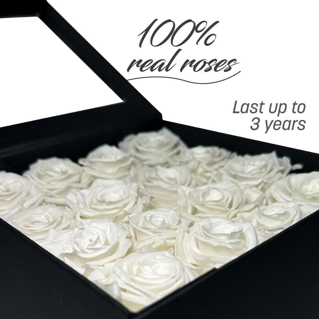 Premium Real Preserved Roses 16 PCS 100% Real White Roses Lasting Up to 3 Years