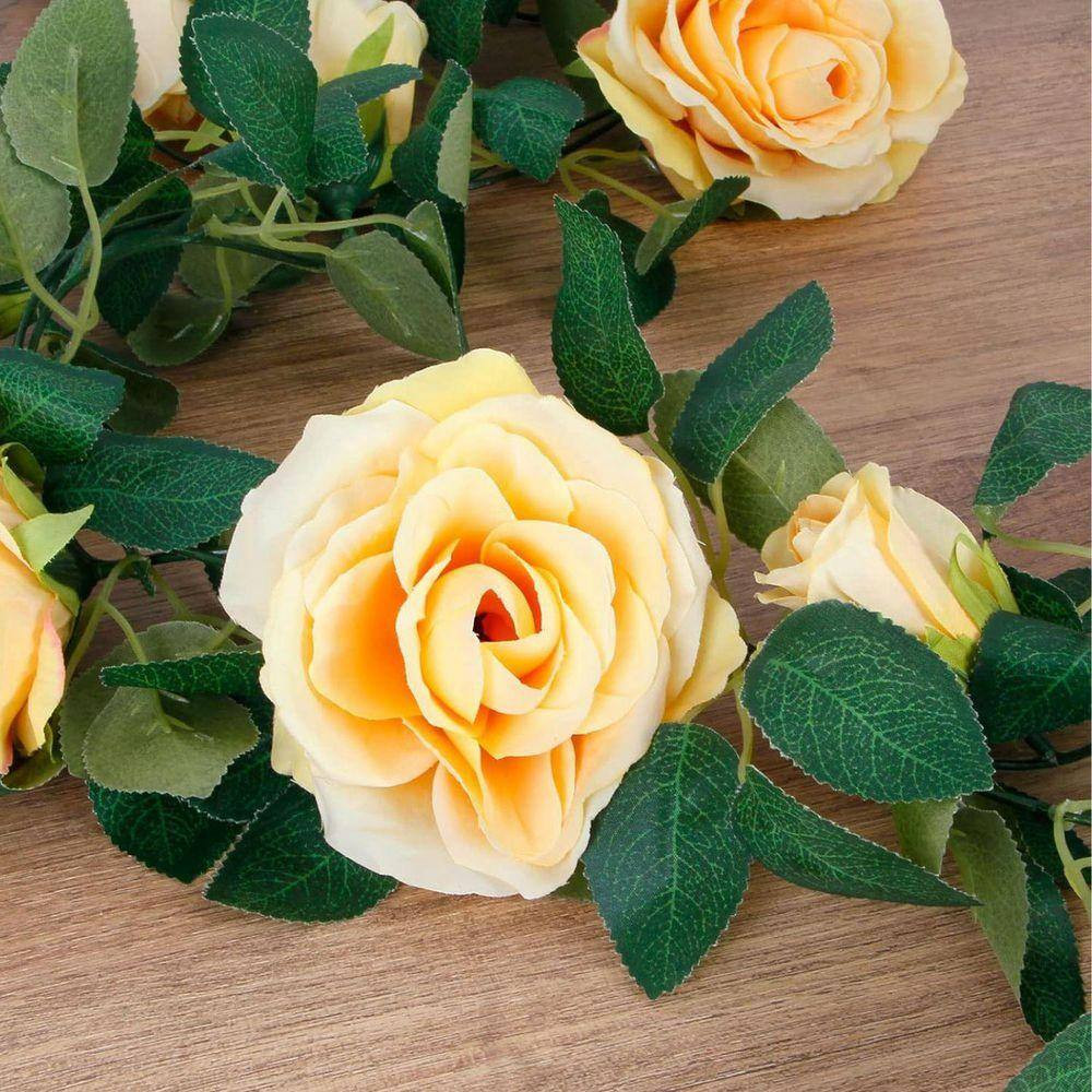 Wedding Series：4Pcs(6.5 FT) Lvory Artificial Rose Vine Fake Flower Garland