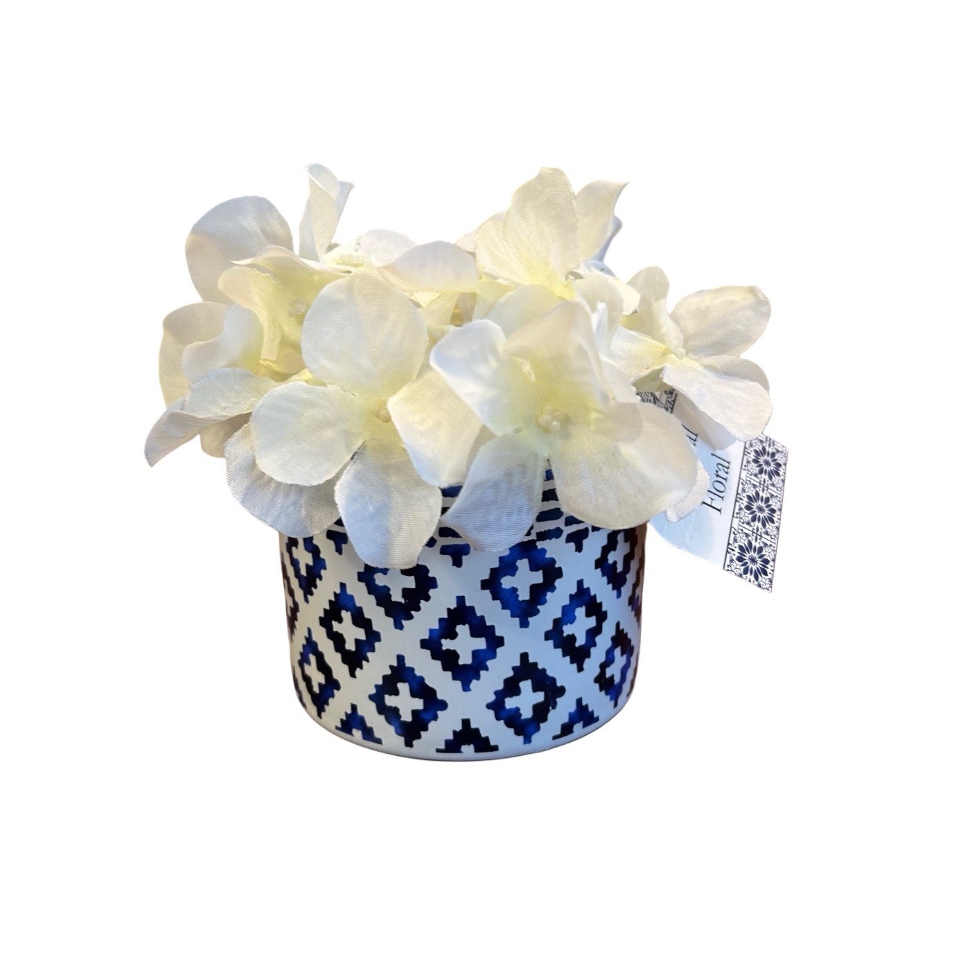 Floral Hydrangea Arrangement Bouquet Botanical Aztec Ceramic Pot 5”