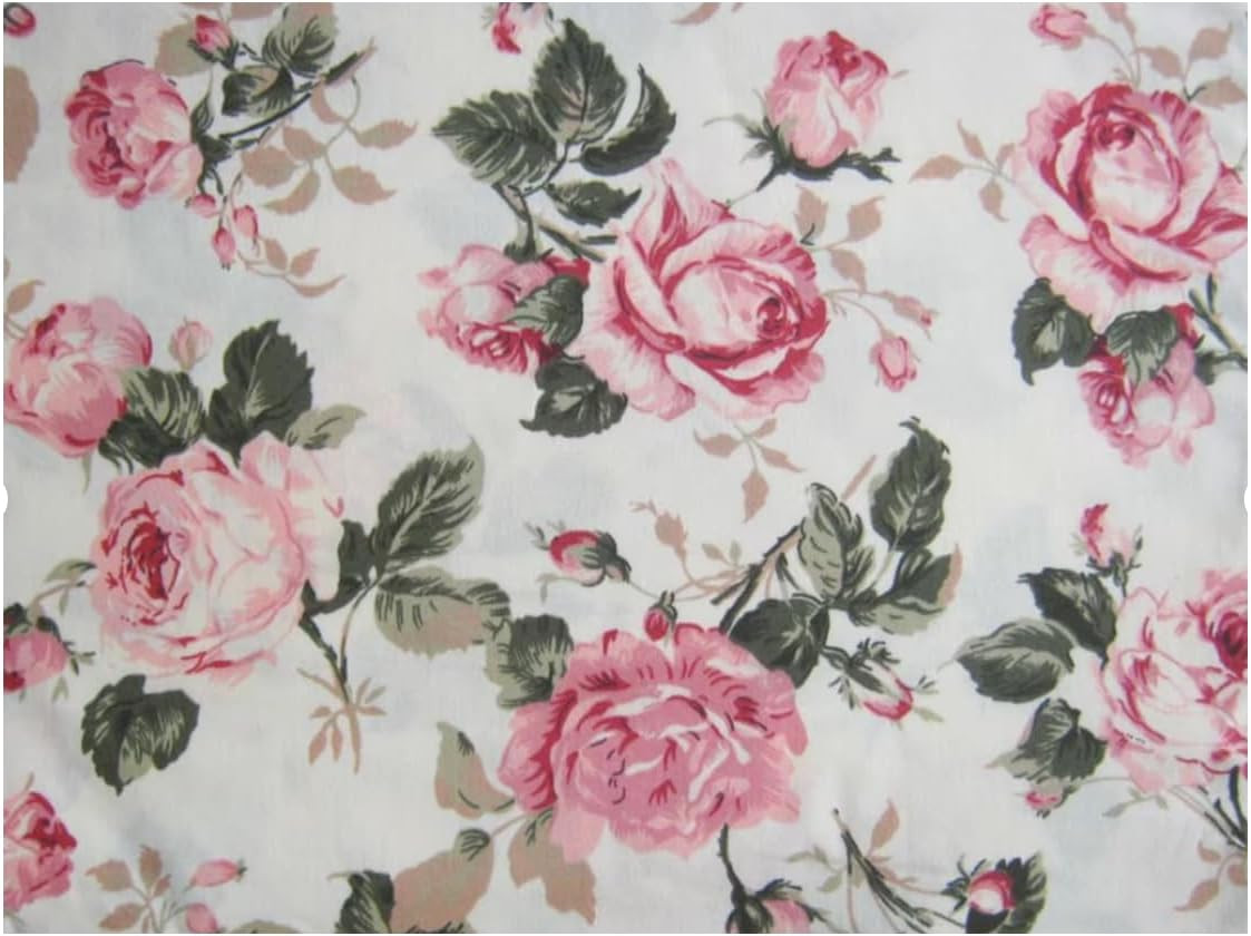 (1 Square Yard Cut) Flower Rose in Sweet Vintage Pink Red Roses Bouquet Wedding,