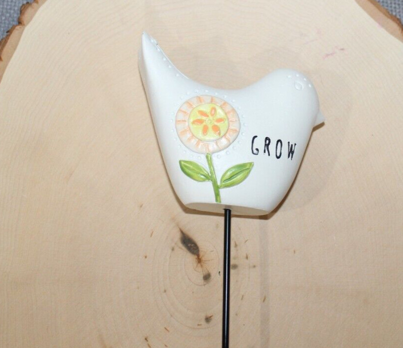 Ganz Bird Plant Pick White w/Peach Flower & GROW on its side Weight is 4.5 oz