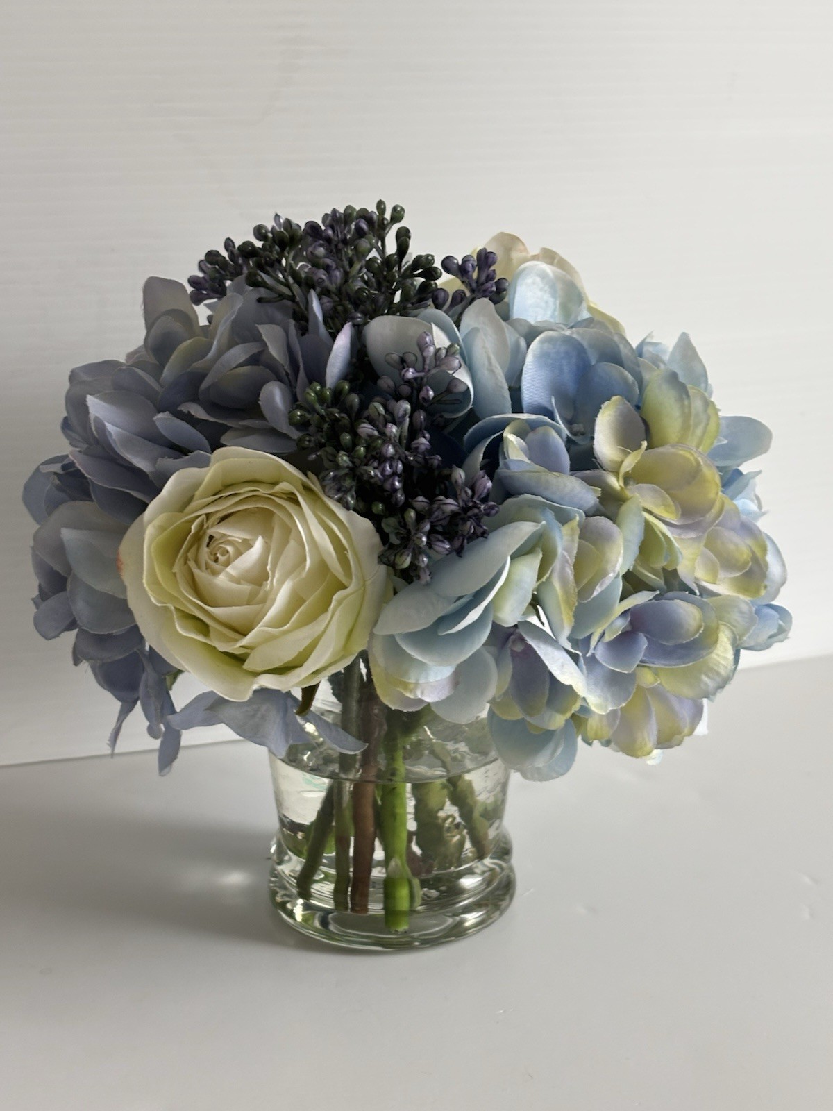 Diane James Designs Faux Roses, Hydrangea And Lilac in Glass Vase, 8 inches