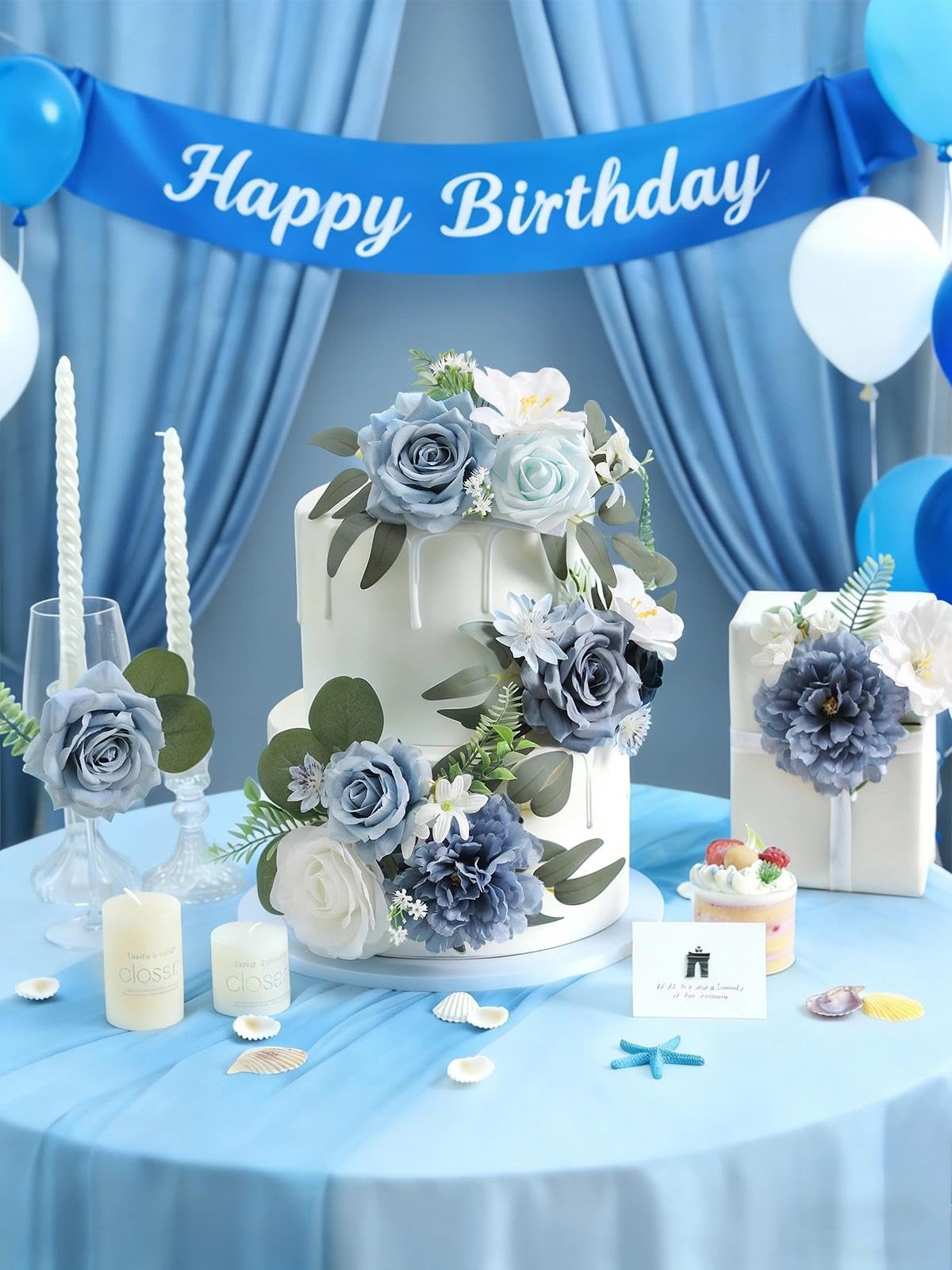Artificial Flowers Combo Set,Dusty Blue Fake Roses Silk Flowers with Stems fo…