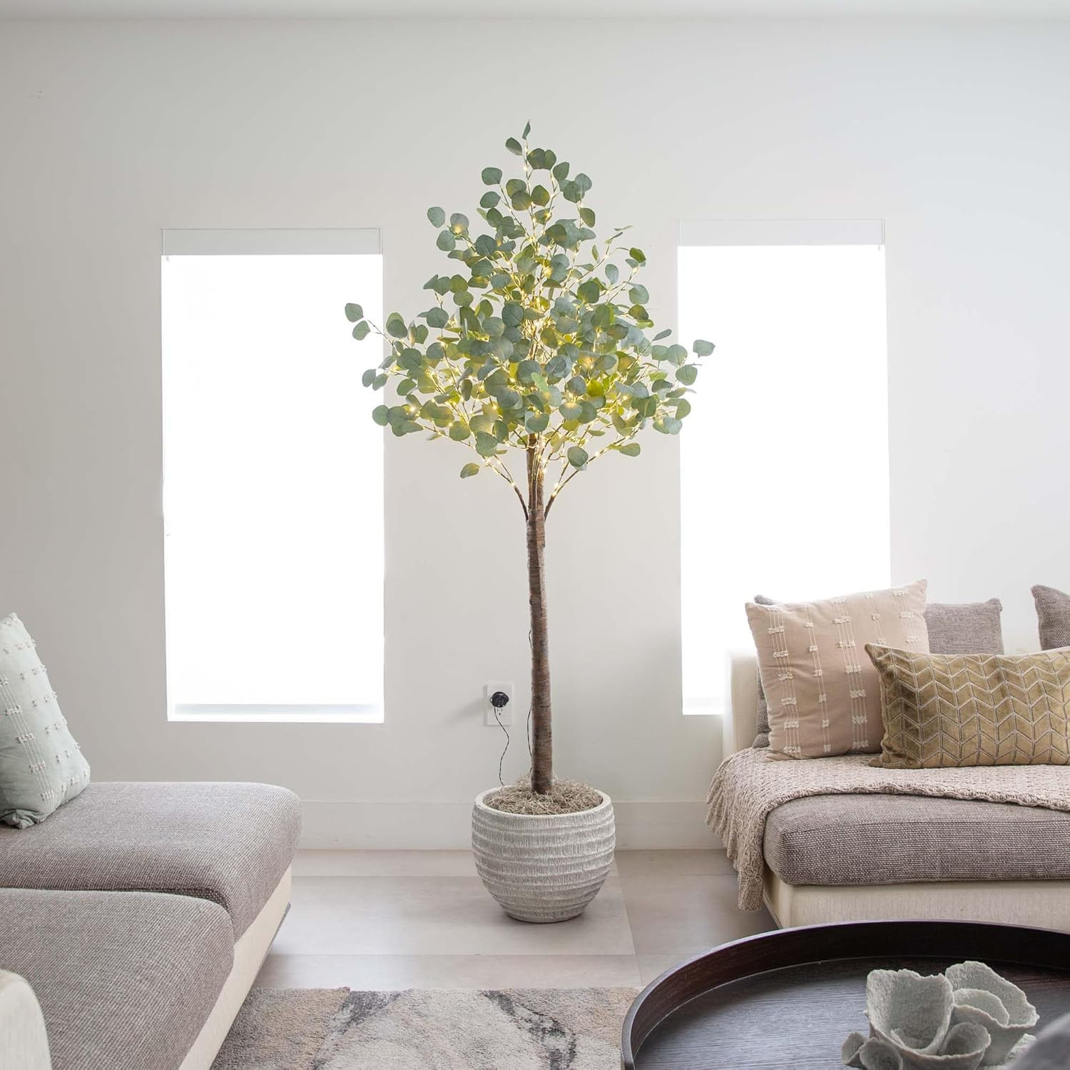 6FT Lighted Faux Eucalyptus Tree with 420 Warm White LED Lights for Home Décor