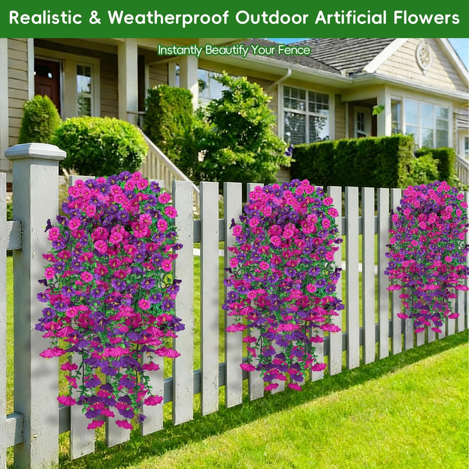 Artificial Flower for Outdoors, 6PCS Fake Artificial Morning Glory Flowers, U…