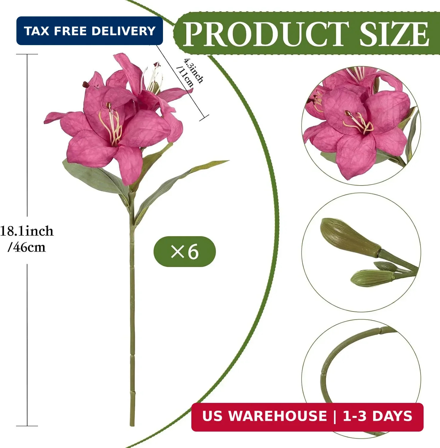 6 PCS Lilly Flowers 18 Heads Tiger Lily Artificial Flowers Realistic Fake Lillie