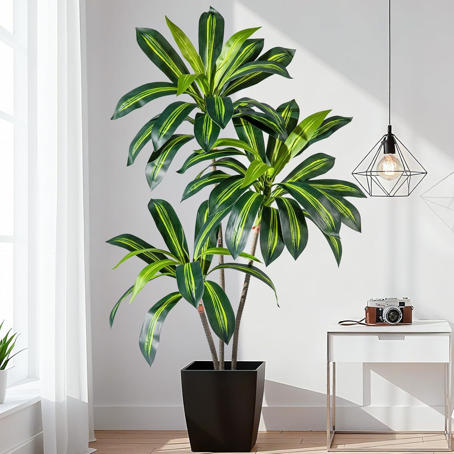 Erimda Artificial Fiddle Leaf Fig Tree 7ft with White Planter Realistic Fiddle