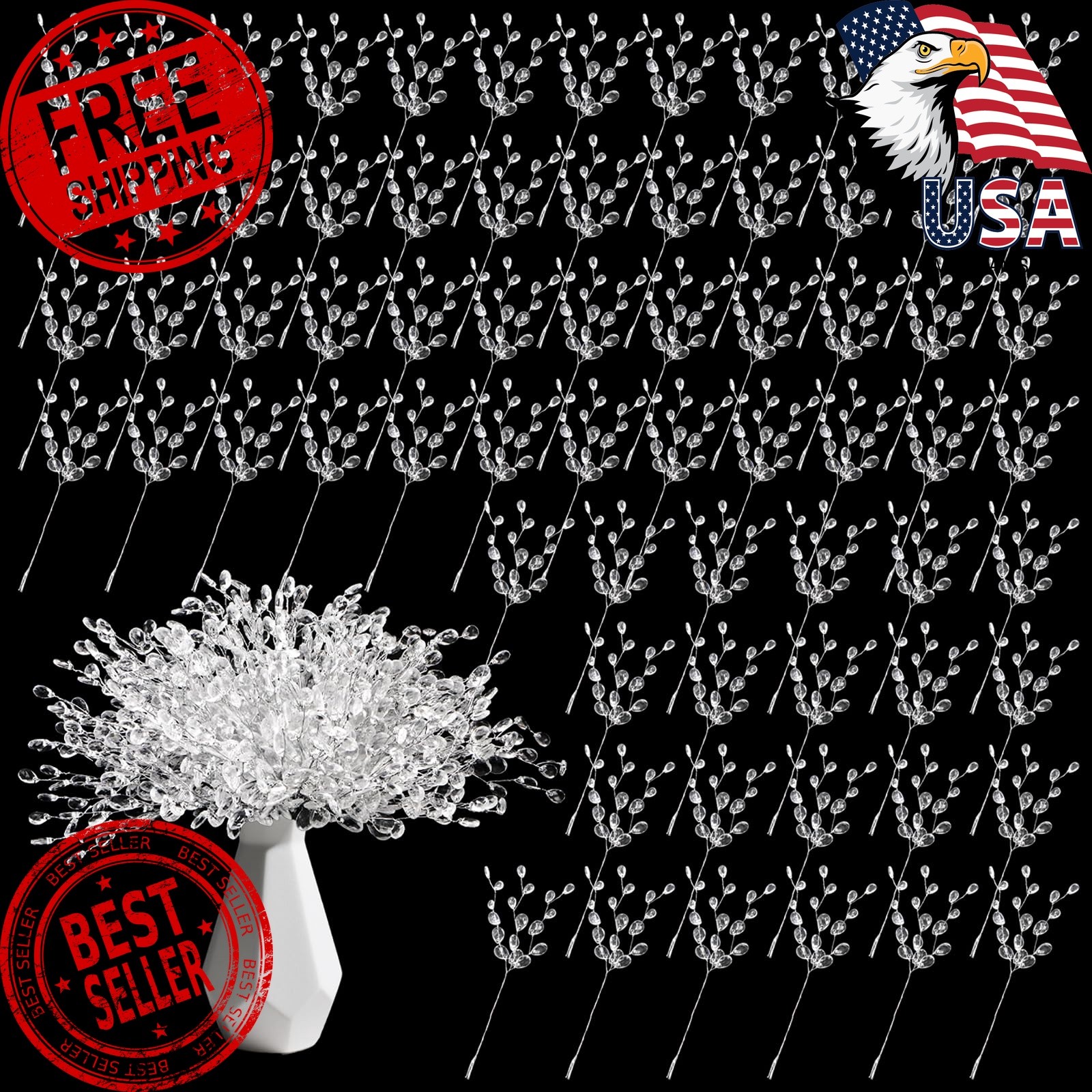 Noamus 70pcs Crystal Bud Branches, Artificial Bouquets with Acrylic Bead Drop…