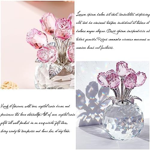Crystal Rose Bouquet Flower Figurine – Pink Rose Gifts for Women, Collectible…