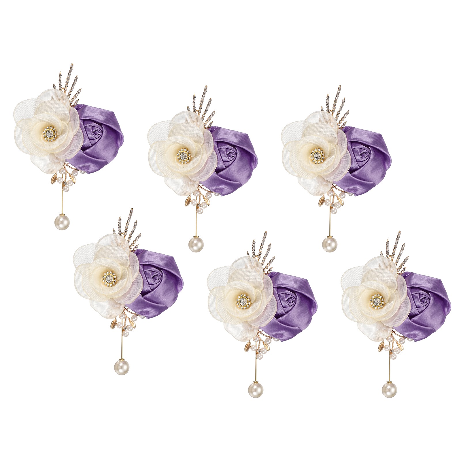 Rose Boutonnieres for Men, 6Pcs Mens Boutonnieres Lapel Flower, Light Purple