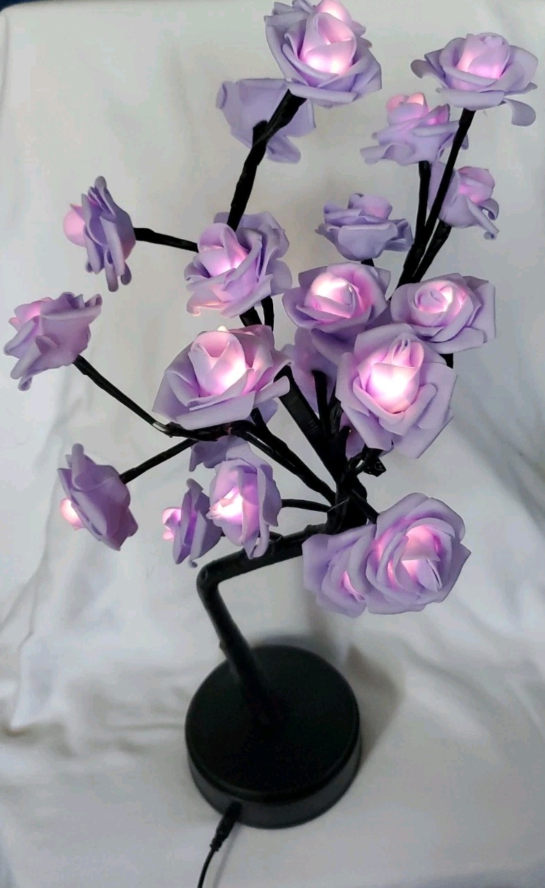 New LED Purple Rose Flower Table Lamp USB Fairy Light Tree Goth Halloween 17″