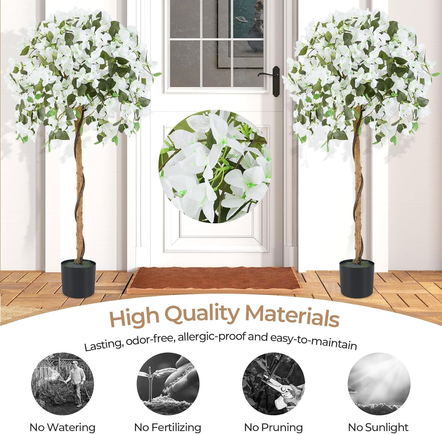 53″ White Artificial Bougainvillea Tree – Faux Silk Plant for Home & Garden Deco