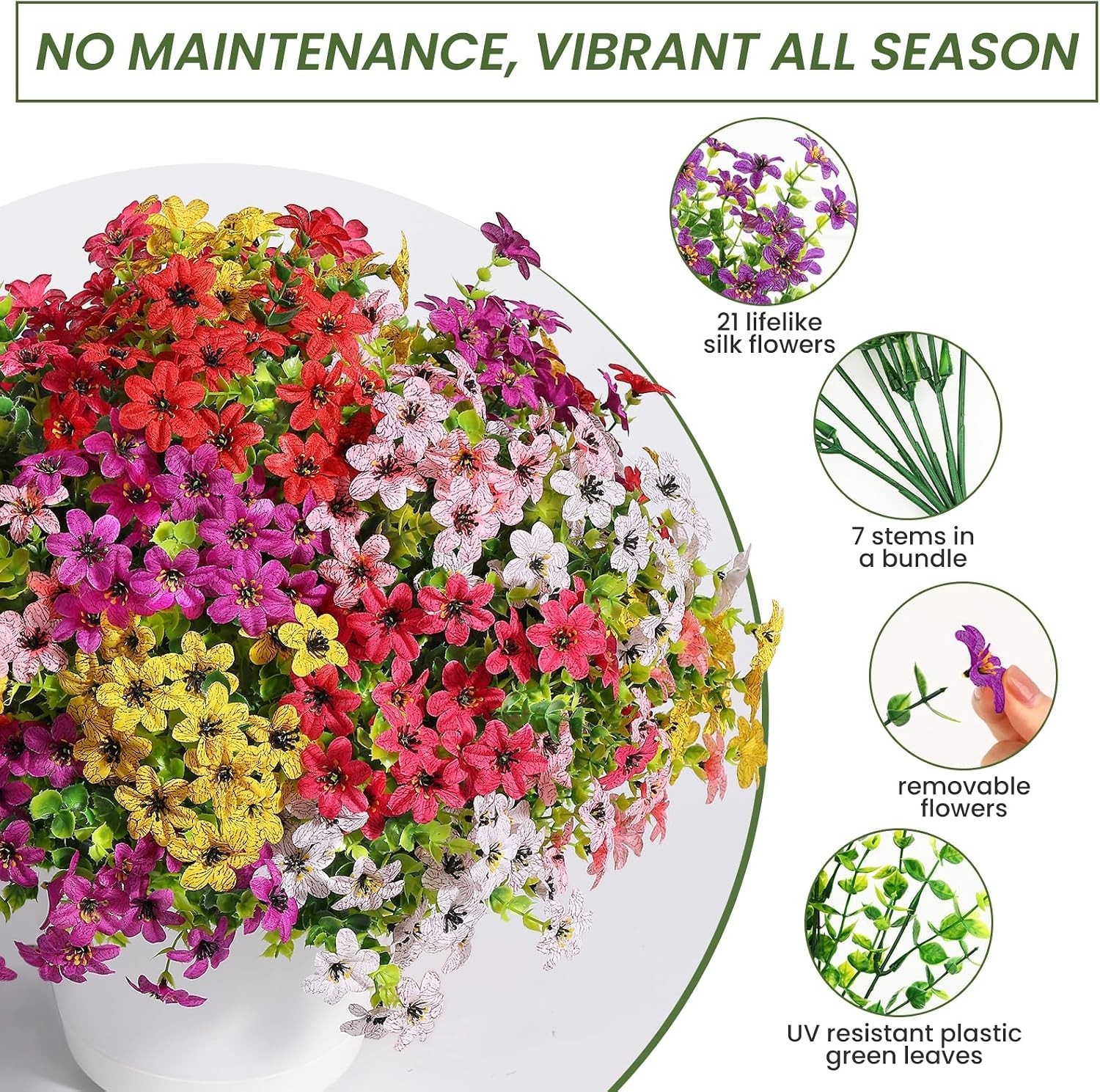 24 Bundles Artificial Flowers for Outdoors Decoration, Faux Plants Fake Silk …
