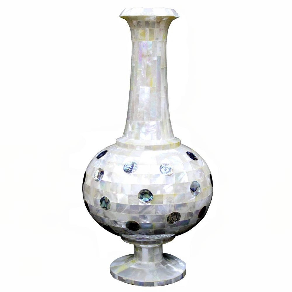 18″ Marble Vase Pot, Abalone & Mop Shell Inlay, Vase Pot, Art & Collectibles